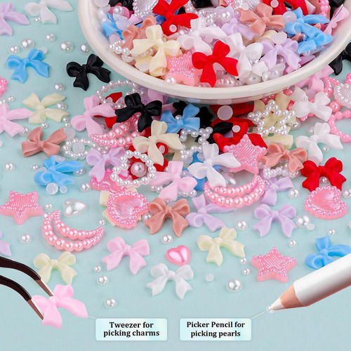Decoración De Uñas Con Lazos, Colgantes Para Uñas Con Perlas