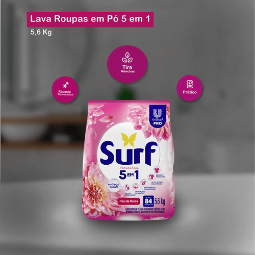 2 Lava Roupas Em Pó Mix De Flores Profissional 5,6kg Surf