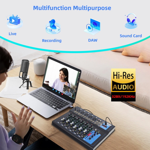 Mesa De Som F7 Bluetooth Usb Mixer Mp3 Digital 7 Canais 12v