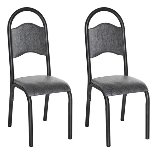 Conjunto De 2 Cadeiras Ciplafe Cris Tubo Craqueado Preto Cor do assento Cinza Desenho do tecido Grafite
