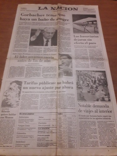 Tapa Diario La Nación 12 04 1990 Bilardo Ferrocarriles Paro