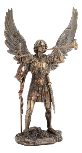 Arcanjo Anjo Gabriel Escultura Resina Veronse Bronze 33 Cm