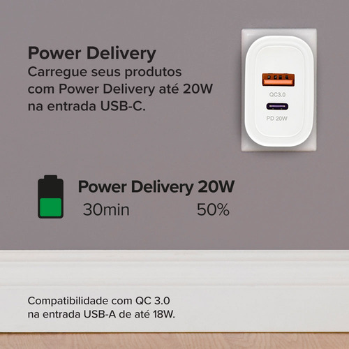 Carregador Turbo I2go 1 Saída Usb-c 20w + Saída 1 Usb-a 18w