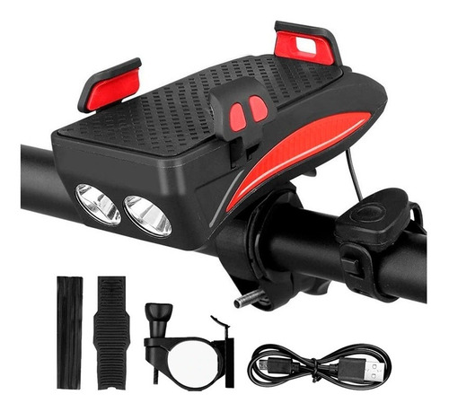 Luz Bici Power Bank Leds + Porta Celular + Bocina 