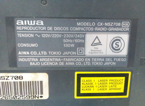 Minicomponente Aiwa Modelo Cx-nsz708 Para Repuestos Plateado 130 W (Usado)