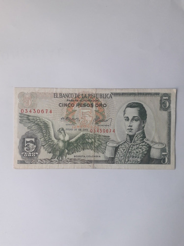 Billete Colombia 5 Pesos Oro 1974