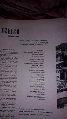 Revista Antigua O Cruzeiro En Español Nº1 Año 5 1961 (Usado)