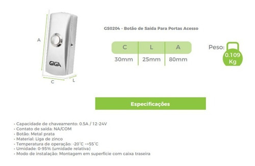 Imagem 3 de 5 de Botao De Saida Giga Security Aço Inoxidavel