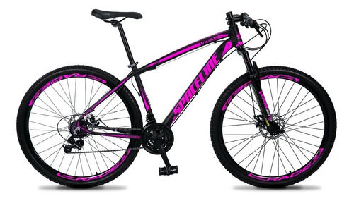 Mountain bike Spaceline Vega 2021 aro 29 19" 21v freios de disco mecânico câmbios Indexado y Shimano Indexado cor preto/rosa