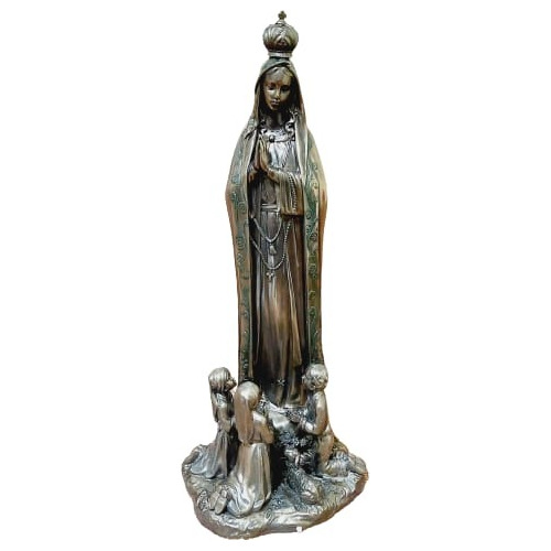 Virgen De Fátima En Alabastro Con Baño En Bronce 45 Cm 