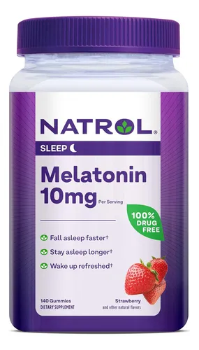 Gomitas De Melatonina Natrol, Apoyo Al Sueño Para Adultos, Suplemento De Melatonina De 10 Mg Para Dormir, 140 Gomitas Con Sabor A Fresa, Suministro De Hasta 70 Días