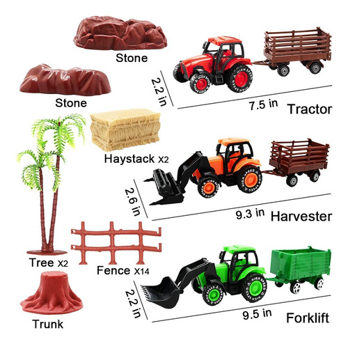 Conjunto De Trator De Brinquedo Agrícola Com 40 Peças De Ani