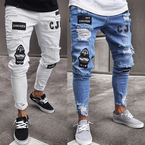 Jeans Bordados Hombre Pantys Elásticos Rotos
