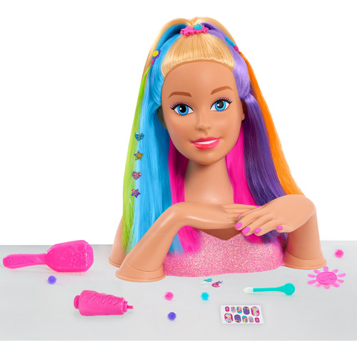 Cabeza De Juguete Para Peinados Arco Iris Barbie Deluxe