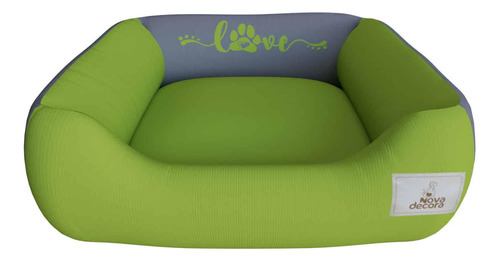 Cama Cachorro E Gato Love Verde E Cinza Aveludado 60x60