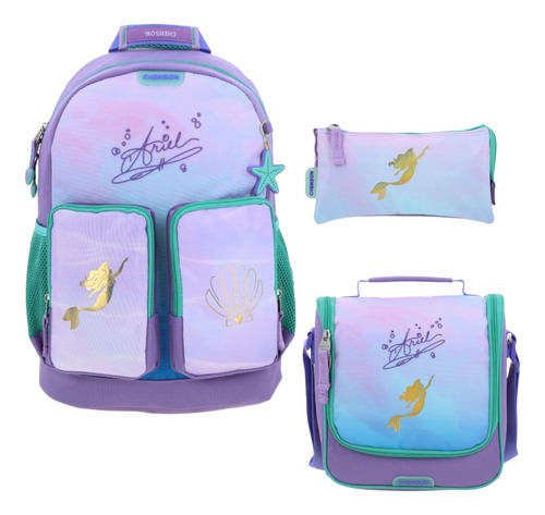 Kits De Mochila Chenson Sirenita Ariel Lila Liso