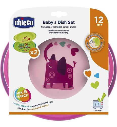 Chicco Mix&Match Set De Platos Para Bebe 12m+ Antideslizante Color Rosa
