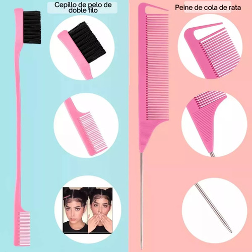 Kit Peinado 8pzs Cepillo Peine Botella Atomizador Peluquería Color Negro