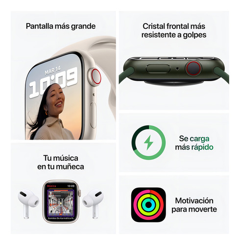 Apple Watch (GPS+Cellular) Series 7 display de 1.614" con correa de fluoroelastómero - color blanco estelar - Excelente (Reacondicionado)