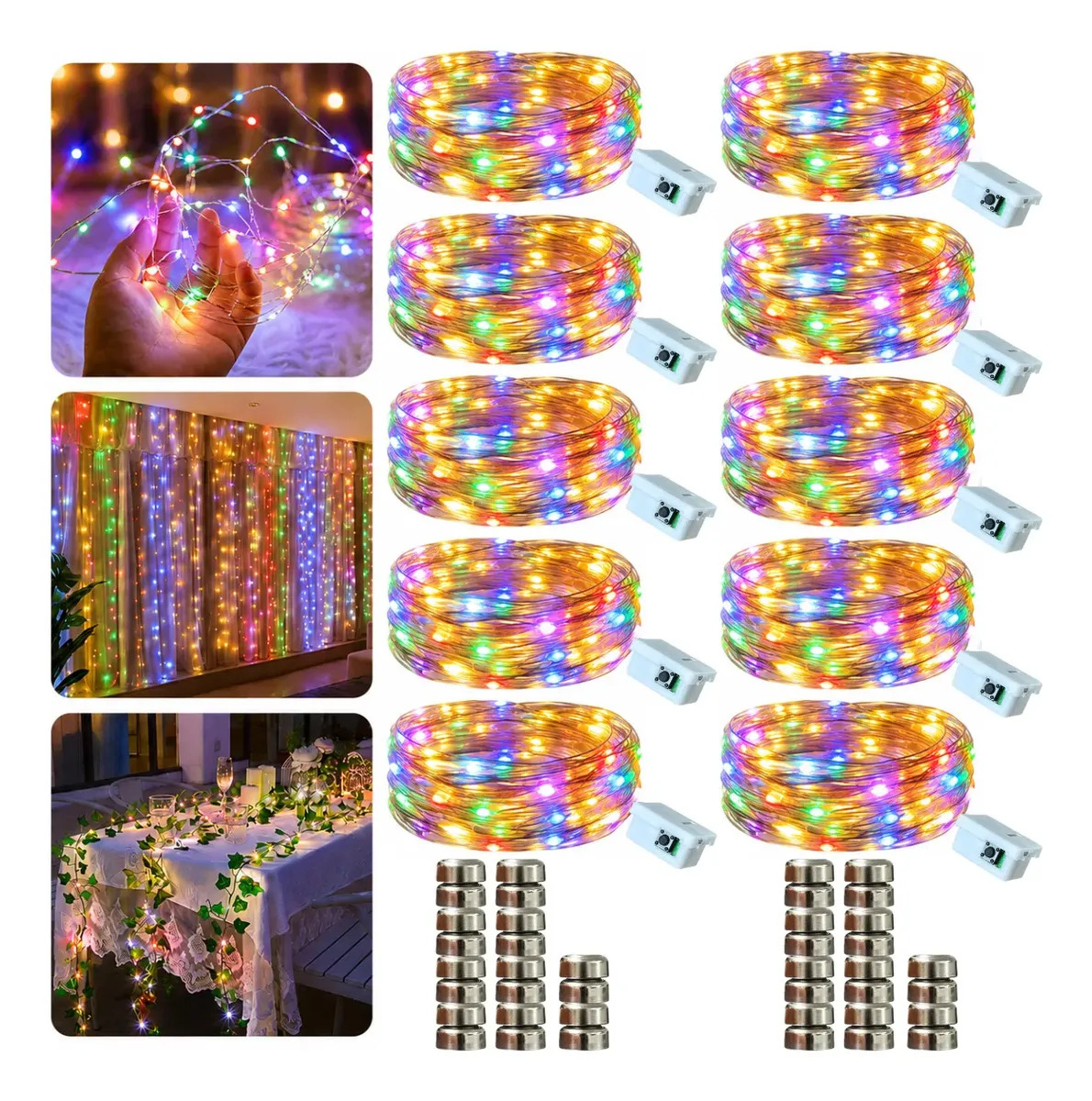 Kit 10 Fio Fada Cordão Luz Decoração Luzes De Fada Led Pisca 2m 20 Leds Artezenato Iluminação Pilhas Para Garrafas Árvore De Natal Casamento