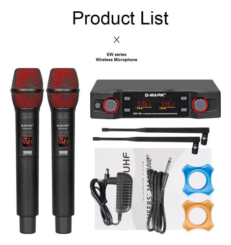 Micrófono profesional G-mark UHF inalámbrico ajustable negro