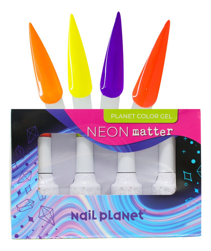 Colección De 4 Geles Semipermanente Uñas, Elige. Nail Planet Color Neon Matter