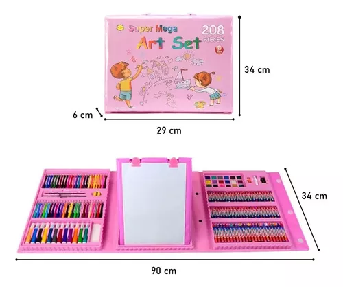 Kit De Arte Para Niños 208 Piezas Maleta Con Caballete Crayón Acuarela  Plumón Pinturas