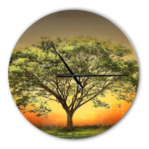 Designq 'árbol Verde Contra La Puesta De Sol' Reloj De Pared
