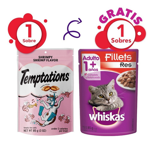 Imagen 1 de 7 de Temptations Snack Para Gatos Adultos Camarón 85 G