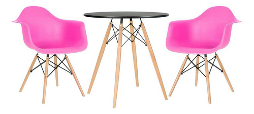 Kit Mesa Jantar Eames Wood 70 Cm 2 Cadeiras  Daw Cores Cor Mesa preto com cadeiras rosa pink