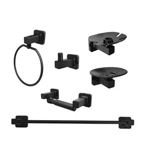 Set Accesorios Para Baño Base Cuadrada X6 Piezas Negro Mate