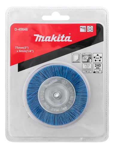 Cepillo Para Taladro Makita Nylon D-45646 75mm 6mm Bb