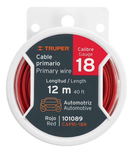 Carrete Con 12m De Cable Primario Rojo Calibre 18 Truper