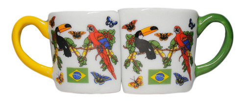 Par De Mini Xícaras Aves Brasileiras Cerâmica 6cm 20ml Cer8