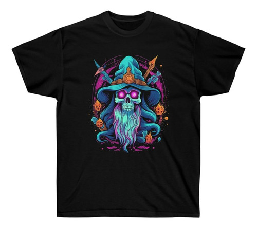 Polera Unisex Calavera Mago Sombrero Algodon Estampado