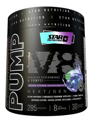 Pump V8 Pre Workout Star Nutrition 285grs Cafeina Taurina