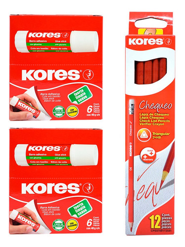 Kores Set 12 Barra Adhesiva De 40gr Mas 12 Lapiz Chequeo