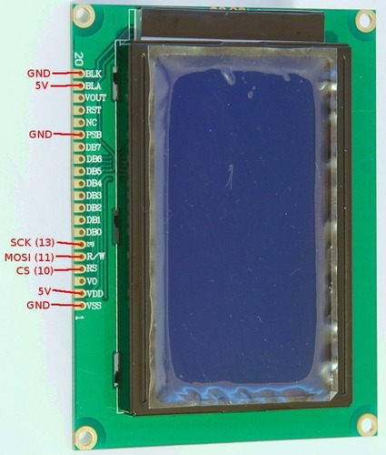 Lcd Gráfico Spi St7920 128x64 Pantalla Display Azul