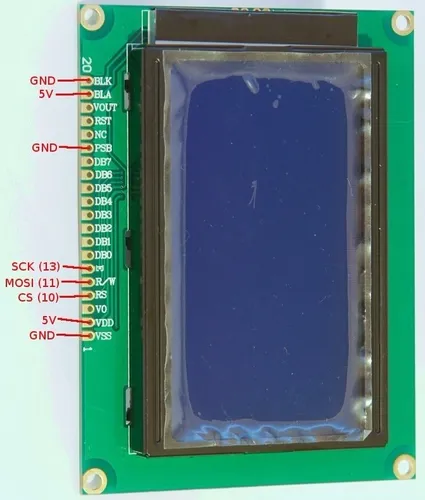 Lcd Gráfico Spi St7920 128x64 Pantalla Display Azul