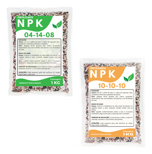 1kg Npk 10-10-10 + 1kg Npk 04-15-08 Adubo Fertilizante Npk - Total 2kg Ecogarden Jardinagem