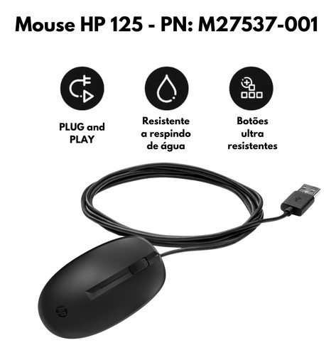 Mouse Hp 1200 Dpi Pegada Palm Com Três Botões Usb Win 10/11