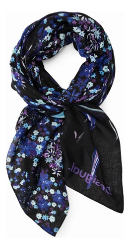 Pashmina Desigual, Bufanda, Flores Morada Color Azul Diseño De La Tela Floreado Talla Unitalla