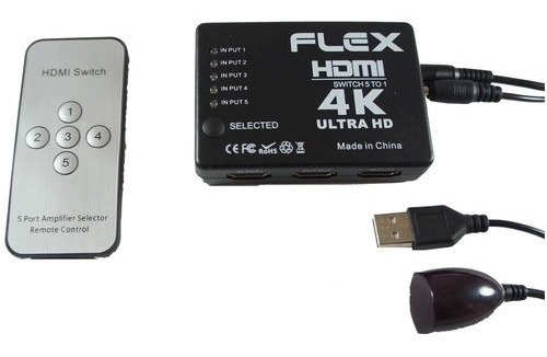 Chave Seletora Hdmi 5 Entradas X 1 Saída Com Controle Remoto