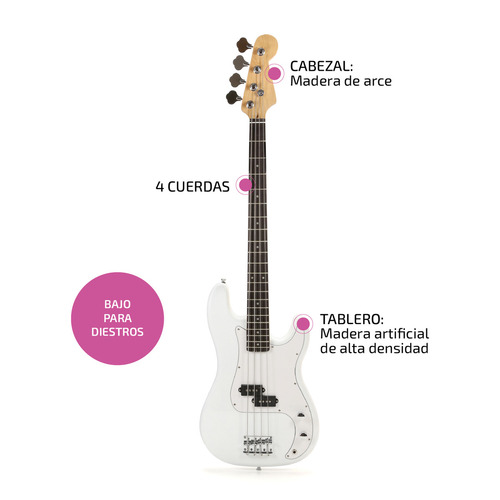 Imagen 3 de 7 de Bajo Electrico Acustico Femmto Precision Cuerda Bajos Color Blanco Orientación de la mano Diestro