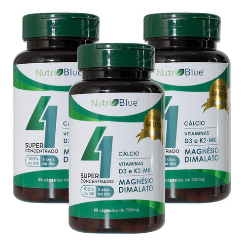 Calcio, Magnésio, Vit D3 E K2 Quarteto Vitaminico Kit X3 Sabor Vitamina