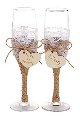 Adorno Para Torta Juego De 2 Copas De Champán De Boda Estil