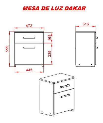 Mesa De Luz 1 Cajón + 1 Puerta Dakar Mueble Dormitorio