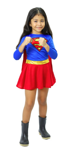 Disfraz Vestido Super Girl Clasico Con Capa Para Niña