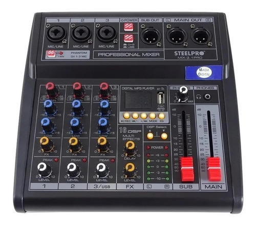 Mezcladora 3 Canales Mix 3.1 Pro Steelpro Usb Mp3 Efectos