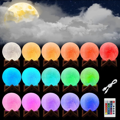Imagen 8 de 8 de Lámparas Luna 3d Rgb Colores Táctil Y Control Remoto 15cm